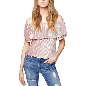 NWT Sanctuary Womens Pink Velvet Pleated‎ Off the Shoulder Top Size Small